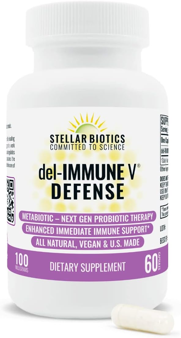 Del-Immune V® Defense by Stellar Biotics All-Natural Immune Support &amp Gut Health (+) Immediate Care Metabiotic: NextGen Probiotic Therapy (60 Caps)