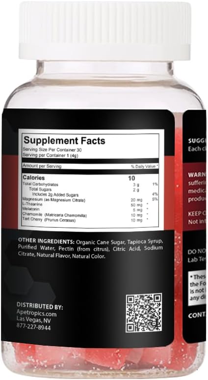 Apetropics Snooze Chews - Deep Sleep Gummy with L-Theanine Chamomile Melatonin Tart Cherry and Magnesium - Cherry Flavor 30 Count - Gluten-Free Vegan Non-GMO and Gelatin-Free
