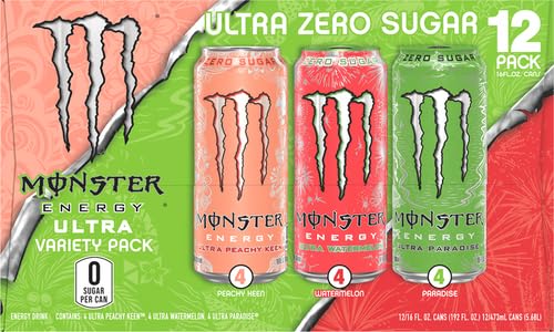 Monster Ultra Variety Pack Ultra Watermelon + Ultra Paradise + Ultra Peachy Keen 16 fl oz Pack of 12