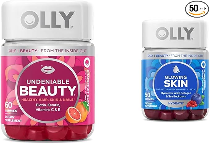 OLLY Undeniable Beauty Gummy 60ct Grapefruit &amp Glowing Skin Gummy 50ct Plump Berry - Biotin Keratin Vitamin C Hyaluronic Acid &amp Collagen Peptides