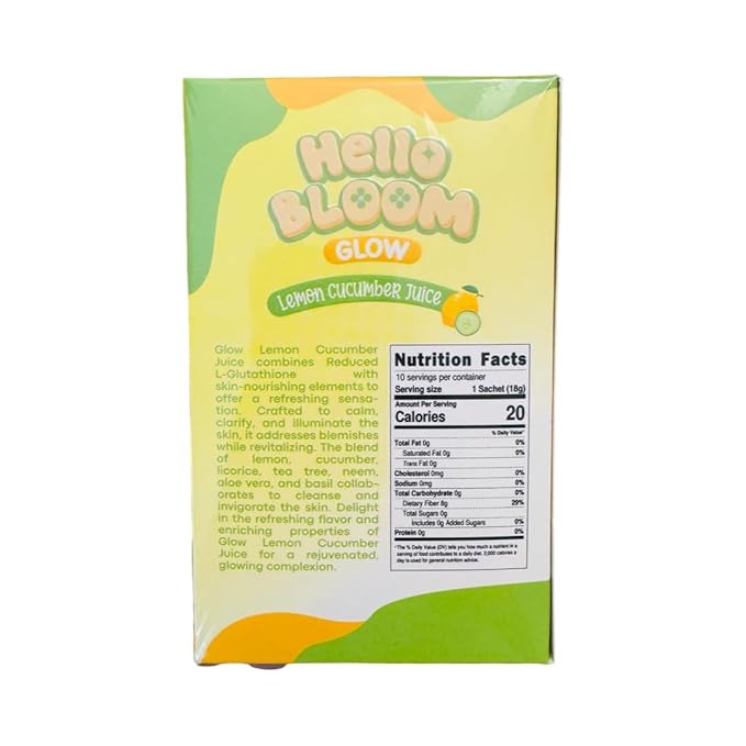 Hello Bloom Glow Reduced L-Glutathione Powder Juice Drink (10 Sachets x 18g Lemon Cucumber)
