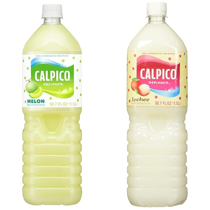 Calpico Japanese Soft Drink Bundle - Water Melon and Lychee Flavors 50.7 FZ (2-Pack)