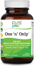 One n Only Whole Food Multivitamin by Pure Essence - Super Energetic Once a Day with Superfoods Minerals Enzymes Vitamin D D3 B12 Biotin - 90 Tablets