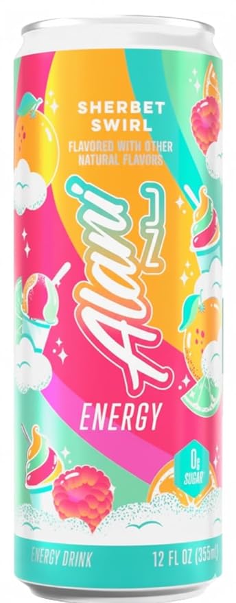 Alani Sherbet Swirl Energy Drinks sugar free low calorie energy drinks 12 Fl Oz Cans (Pack of 6)