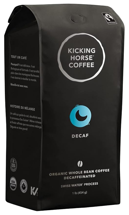 Kicking Horse Coffee Decaf Swiss Water Process Dark Roast Whole Bean 1 lb - Certified Organic Fairtrade Kosher Coffee