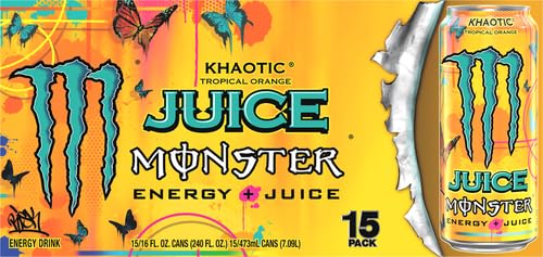 Monster Energy Juice Monster Khaotic Tropical Orange Energy + Juice Energy Drink 16 Ounce (Pack of 15)
