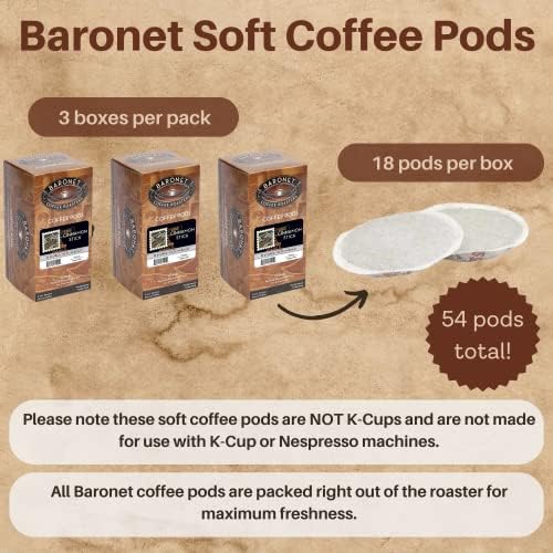 Baronet Coffee Pods [Cinnamon Stick-54 Capsule] Flavored Single Cup Use for Basket Brew [3 Boxes of 18 Single Serve 10 Gram] Regular Strength Medium Roast [Cinnamon Stick]