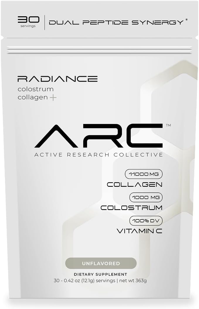 ARC Radiance Collagen &amp Colostrum Powder – Supports Youthful Skin Strong Joints &amp Gut Health – Grass-Fed Type I &amp III Collagen – Boost Immunity &amp Recovery – Keto Gluten-Free Unflavo