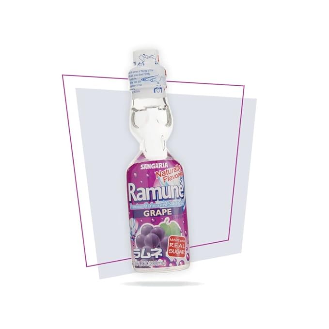 Sangaria Ramune Japanese Soft Drinks Marble Soda Carbonated Variety Pack Bundles Mix Favor Combo Original Strawberry Orange Melon Grape Peach Lychee Flavors 6.76 Fl Oz