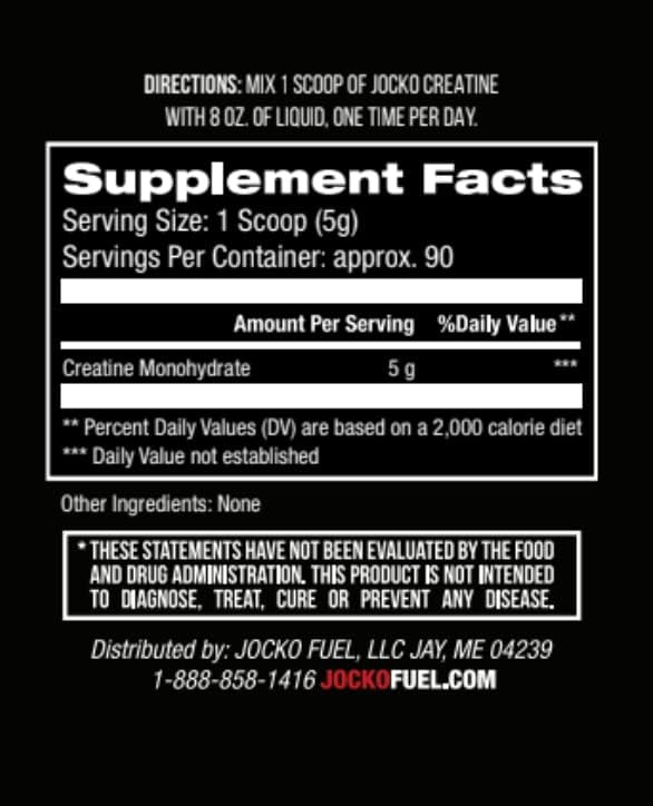 Jocko Fuel Creatine Monohydrate Powder - Creatine for Men &amp Women Supplement for Athletic Performance &amp Muscle Health 90 Servings 16 oz (Unflavored) (16 OZ JAR)