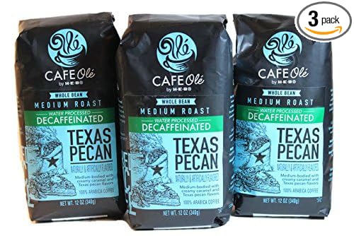 HEB Cafe Ole Whole Bean Coffee 12oz Bag (Pack of 3) (Decaf Texas Pecan - Medium Dark Roast (Full City))