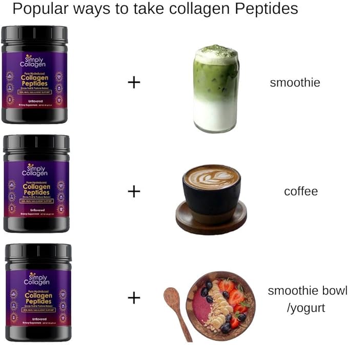 Simply Collagen® Hydrolyzed Collagen Peptides Powder – Grass-Fed Unflavored Type I &amp III – Supports Hair Skin Nails Bones &amp Joints – 41 Servings