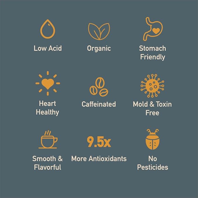 Healthy Bean Organic Low Acid Coffee Ground - USDA Organic Mold-Free Superfood Infused Clean and Healthy - Low Acid for Sensitive Stomachs - Semi-Dark Roast Ground Coffee 10oz (1-Pack)