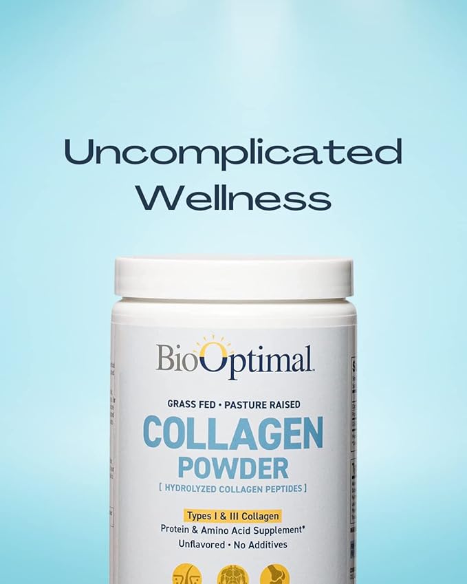 BioOptimal Collagen Peptides Powder - Grass-Fed Pasture-Raised Hydrolyzed Protein Supplement for Skin Hair &amp Nails - Non-GMO Zero Sugar Daily Supplement for Men &amp Women (30 Servings)