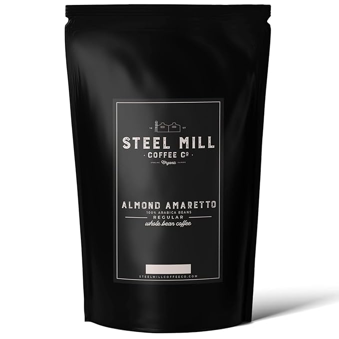 Steel Mill Coffee Co. Almond Amaretto Flavored Coffee – Whole Bean – Medium Roast – 100% Arabica Beans – Vegan – Sugar-Free – Gluten-Free – Gourmet Coffee – 2lb Bag