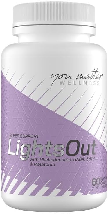 Lights Out – Natural Sleep Aid with Melatonin Magnesium &amp GABA – Fall Asleep Faster &amp Wake Refreshed – Stress Relief &amp Relaxation Support – 60 Veg Caps YMW