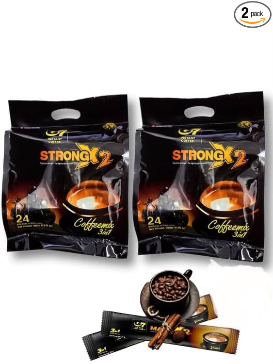 TRUNG NGUYEN — G7 Strong X2 3 in 1 Instant Coffee (2 Bags) —Roasted Ground Coffee Blend w/Non-dairy Creamer and Sugar — Strong and Bold — Instant Vietnamese Coffee(24Packets) - Nhi An