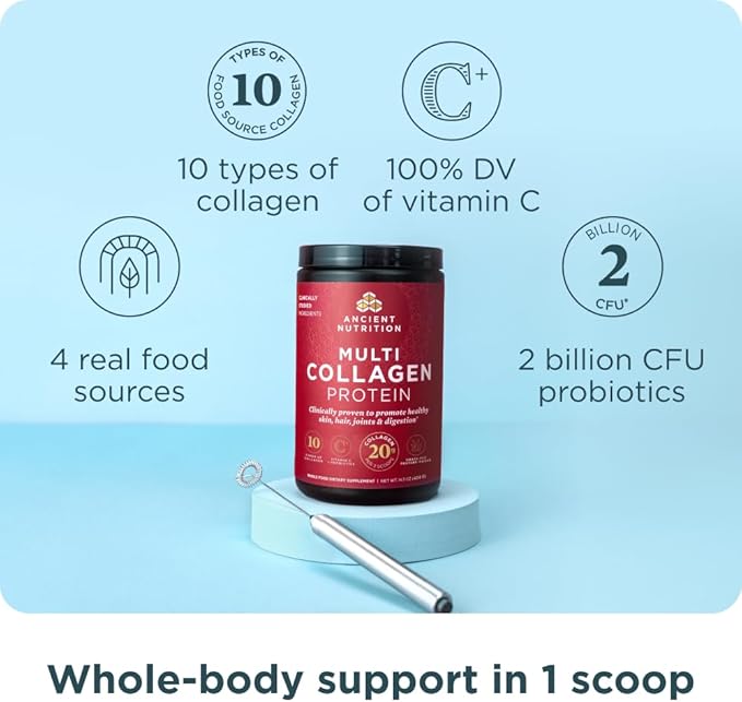 Ancient Nutrition Multi Collagen Protein Powder Unflavored 40 Servings + Magnesium Capsules 90 Count