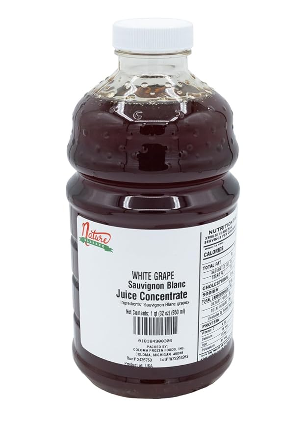 Nature Blessed 100% Pure Sauvignon Blanc White Grape Fruit Juice Concentrate - 1 Quart (1/32 fl oz bottle) Excellent for Home Brewers Vintners Distilling Smoothies