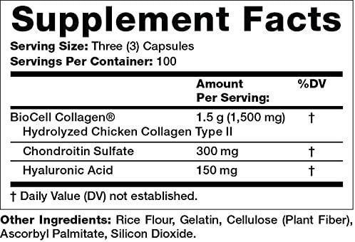 Olympian Labs Biocell Collagen II 1500mg Supplement Capsules Non-GMO Gluten-Free Allergan-Free - Supports Skin &amp Joint Health and Cartilage Producing Cells - Bulk 300 Capsules (100 Day Supply)