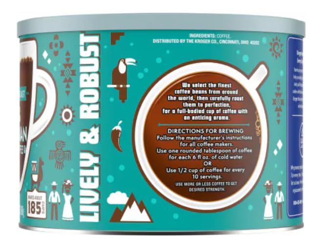 Kroger 'Lively and Robust' Medium-Dark-Roast 100% Colombian Ground Coffee 24 Oz Resealable Can 1 Pack - Makes 185 Cups±!