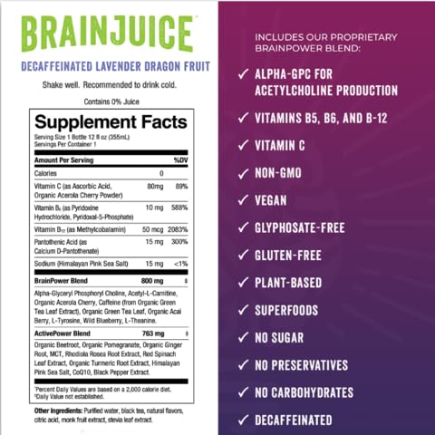 BrainJuice Variety Pack Daily Brain Supplement Drink with Vitamins Amino Acids &amp Natural Green Tea | Sugar-Free Vegan Gluten-Free Non-GMO 12 fl oz (4-Pack)