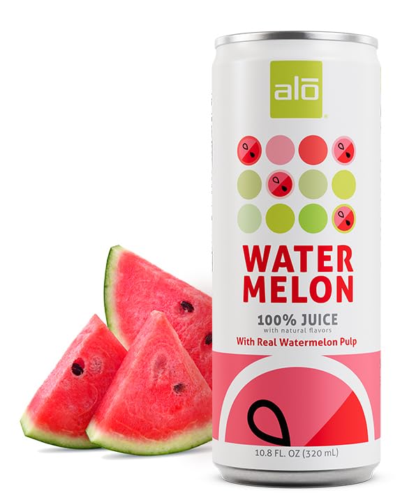 ALO Slim Can Juice Watermelon with Real Fruit Pulp| 10.82 fl oz Pack of 12 | Plant-Based Beverage 100% Natural Juice