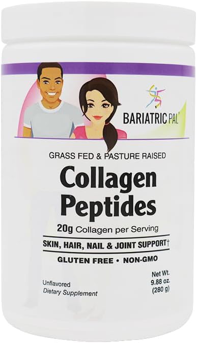 BariatricPal Collagen Peptides Powder (Unflavored Hydrolyzed Type 1 &amp 3 Grass Fed) - Skin Hair Nail &amp Joint Support (14 Servings) 9.88 oz.