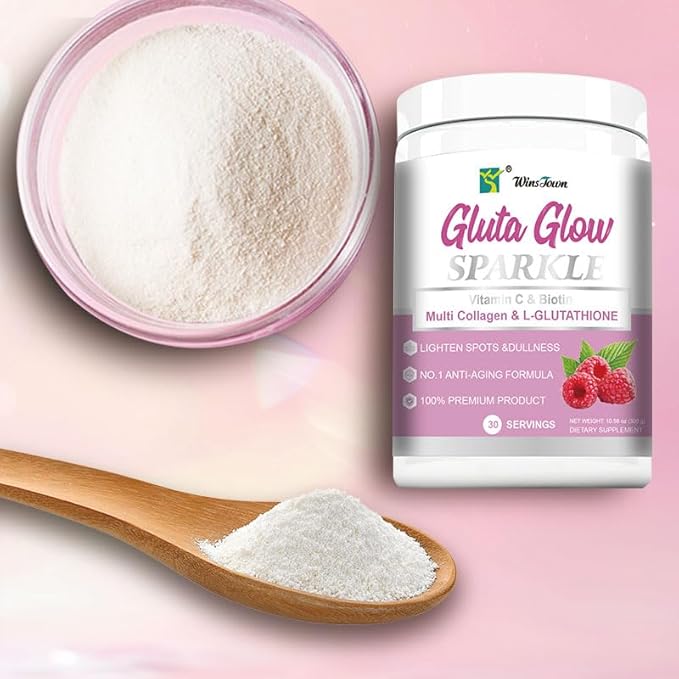 Multi Collagen&ampL-Glutathione Powder–Hydrolyzed Peptides with Vitamin C&ampBiotin–Supports Skin Brightness Hydration&ampNatural Glow–30 Servings