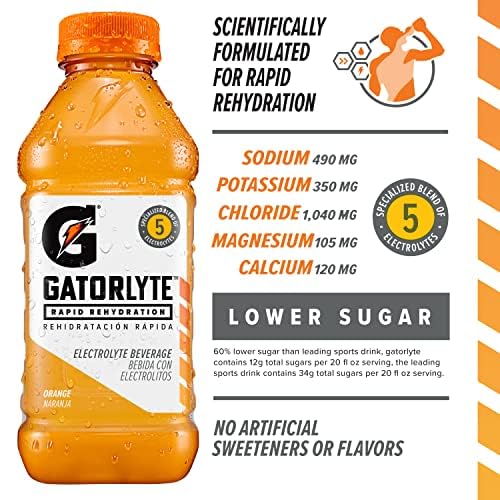 Gatorlyte Rapid Rehydration Electrolyte Beverage Orange 20oz Bottles (12 Pack)