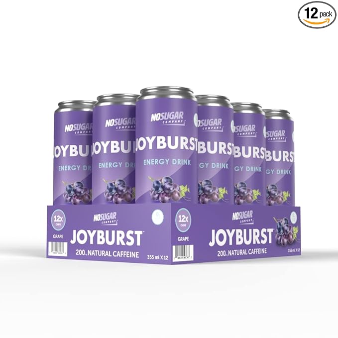 No Sugar Joyburst Energy Drink Grape 0 Calorie 0 Sugar Sugar Free Energy Drink with Natural Caffeine Hint of Sweetness and Refreshing Sparkling Water - 12 Packs