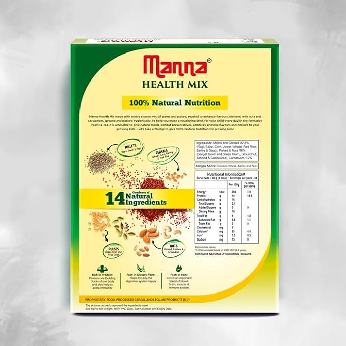 Manna Health Mix | 100% Natural Multigrain Nutrition Drink Kids | Multi Millet Health Drink Mix Powder 2kg (1kg x 2 Packs) | Sathu Maavu | Porridge