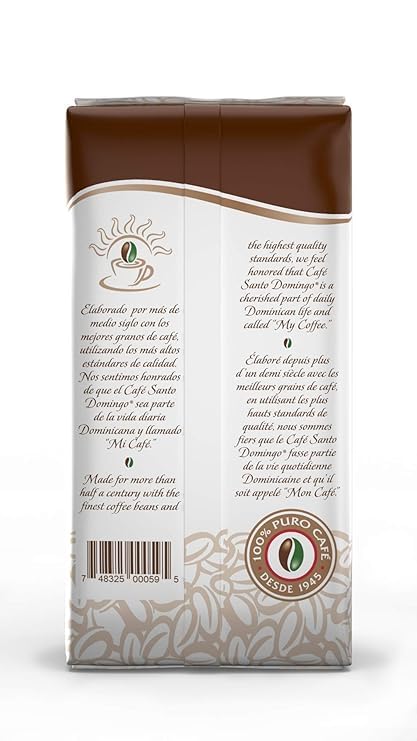 Café Santo Domingo 16 oz Bag Whole Bean Coffee Medium Roast - Product from the Dominican Republic (Pack of 2)