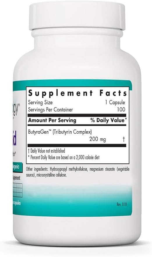 NutriCology ButyrAid Colon Lining Nutrition - Supports Gut and Colon Health - Digestive Support - Delivers 200 mg - Vegetarian &amp Hypoallergenic - 100 Servings - 100 Delayed-Release Capsules
