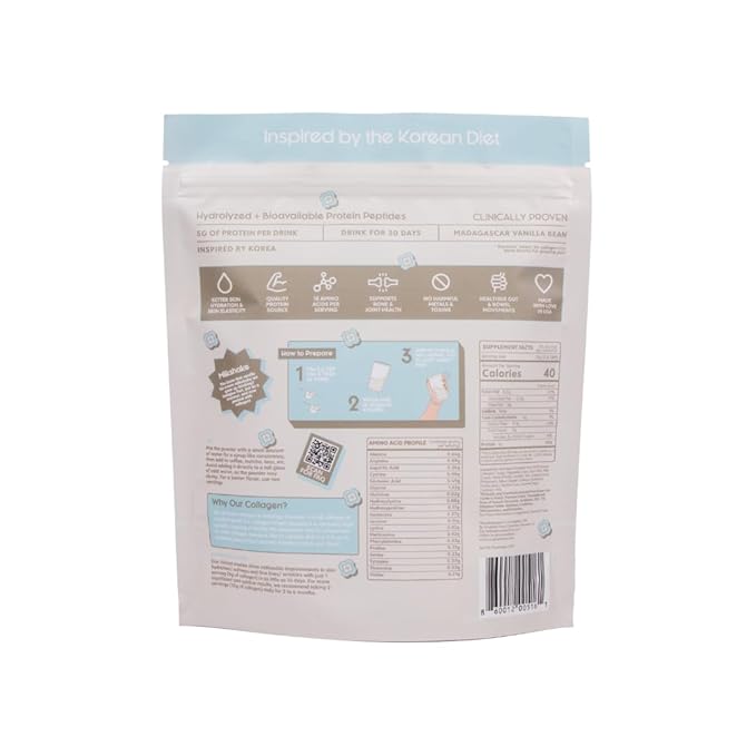 Crushed Tonic Korean Beauty Collagen Powder | Hydrolyzed Bovine Collagen Peptides for Skin Glow Hair &amp Nails | K-Beauty Drink | Gluten-Free Halal &amp Kosher (Vanilla Bean 30 Servings (150 g)