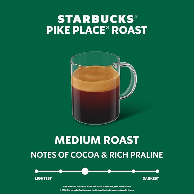 Starbucks by Nespresso Vertuo Pike Place Medium Roast Coffee 30-count Coffee Pods Brews 7.8 oz.