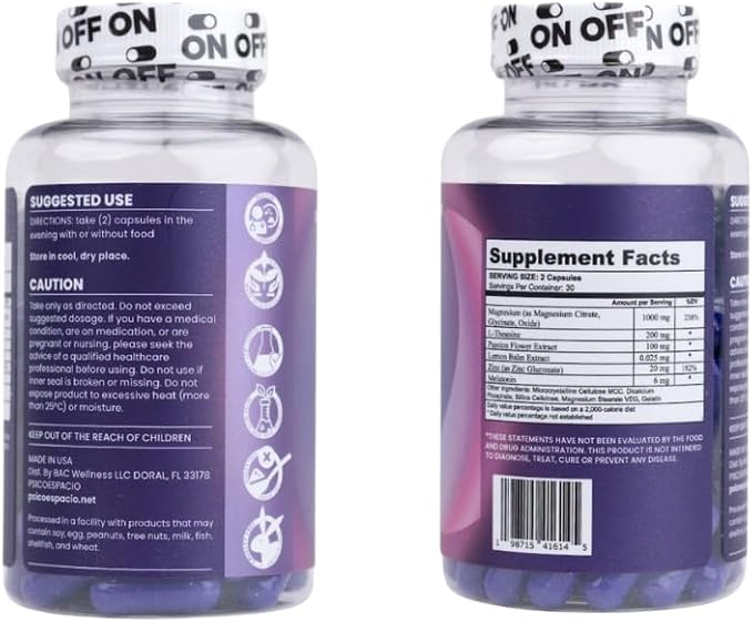 Off by Psicóespacio Dietary Nutritional Supplement Night Time L theanine Pills for Adults Melatonin Sleep Aid Supplement for Relaxation Sleep Quality and Calm Mood (60 Count Pack of 1)