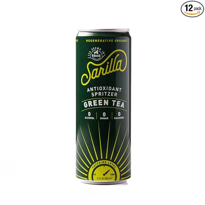 Sarilla Nonalcoholic Green Tea Spritzer – Lightly Sparkling Real Brewed Organic Green Tea with Hibiscus Plant-Based Caffeine Zero Calories 12-Pack