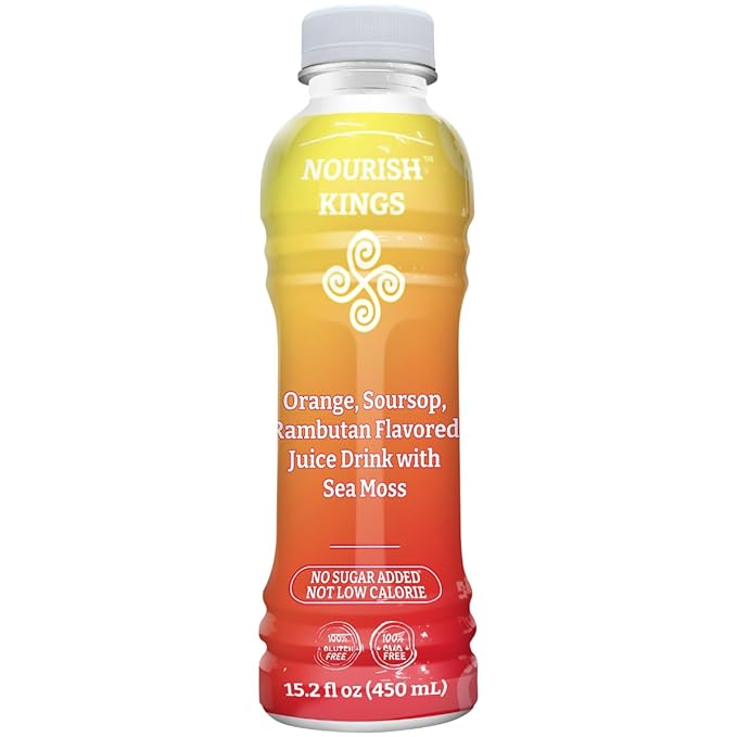 Nourish Kings- Sea Moss drink with Rambutan Soursop &amp Orange juice No Added Sugars or Preservatives 12 pack of 15.2 Fl oz Bottles