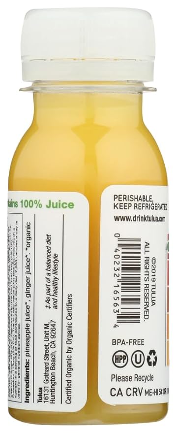 Tulua Ginger Shots - Organic Cold Pressed Ginger and Pineapple Juice 12-Pack