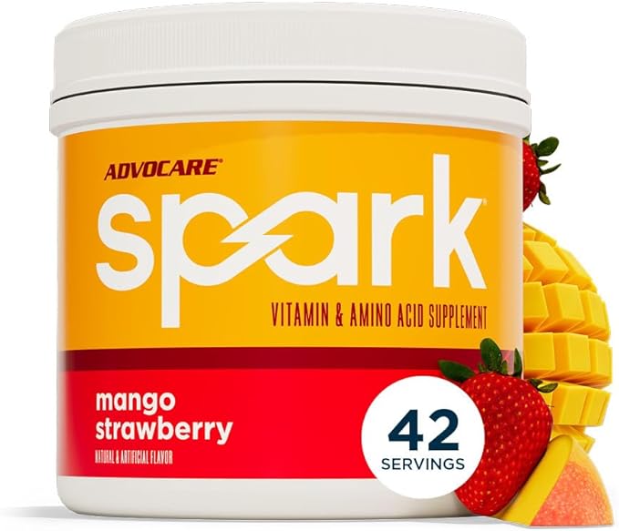 AdvoCare Spark - Energy Drink Mix - Vitamin &amp Amino Acid Supplement - Supports Energy &amp Focus - Portable Immune Support - Sugar-Free - Mango Strawberry (10.5 oz)
