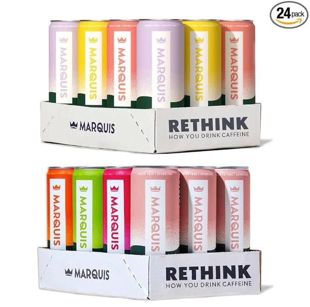 Marquis - Natural Energy Drink - Variety Packs Bundle- Sugar Free - 0 Calories - 100mg of Organic Plant Based Caffeine - Yerba Mate - Green Tea - Vitamin C &amp B Vitamins - Vegan - 24 Pack