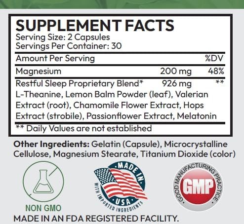 Ground Level Restful Sleep Formula with Advanced Sleep Blend Industry Leading 200mg Magnesium and L-Theanine for Adults Plus Melatonin Chamomile Lemon Balm Passionflower and Valerian Root