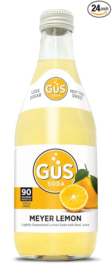 GuS Grown-Up Soda | Lightly Sweetened Sodas with Real Juices | 12 Fl Oz (Pack of 24) (Dry Meyer Lemon)