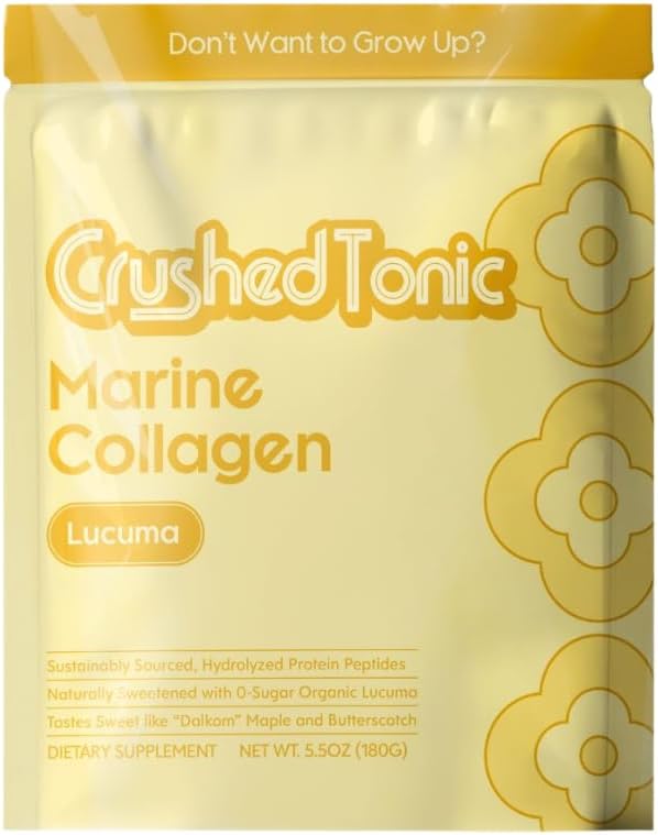 Crushed Tonic Korean Beauty Collagen Powder | Hydrolyzed Marine Collagen Peptides for Skin Glow Hair &amp Nails | K-Beauty Drink | Gluten-Free Halal &amp Kosher (Lucuma 30 Servings (150 g) Pouch
