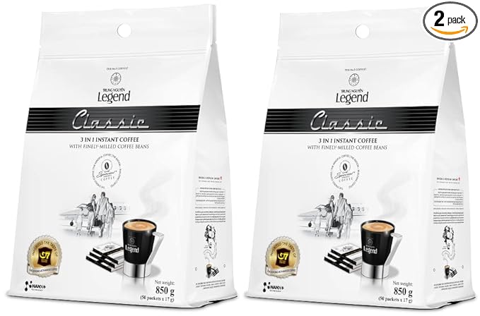 Trung Nguyen Legend — Classic — 3 in 1 Premium Instant Coffee — Finely Milled Coffee Beans Non-dairy Creamer &amp Sugar — Strong and Bold — Instant Vietnamese Coffee (50 Single Serve Packets 2-Pac