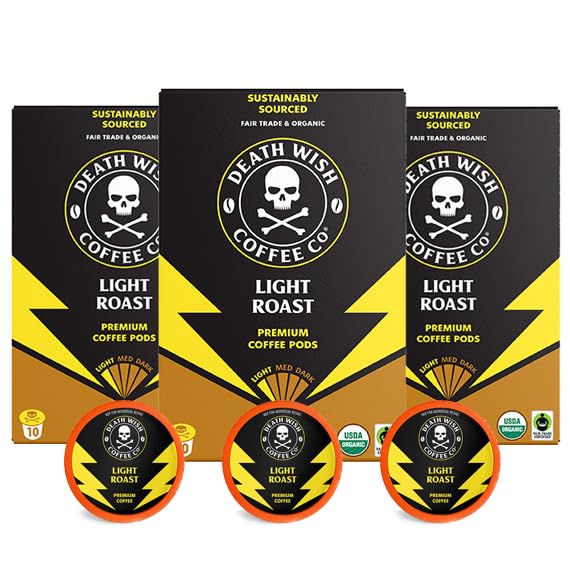 Death Wish Coffee Organic and Fair Trade Light Roast Coffee Pods (30 Count)