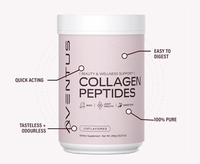 Aventus Collagen Peptides Beauty and Wellness Support for Skin Hair Nails Joint Health and Digestion – Unflavored Powder 10g per Serving 29 Servings