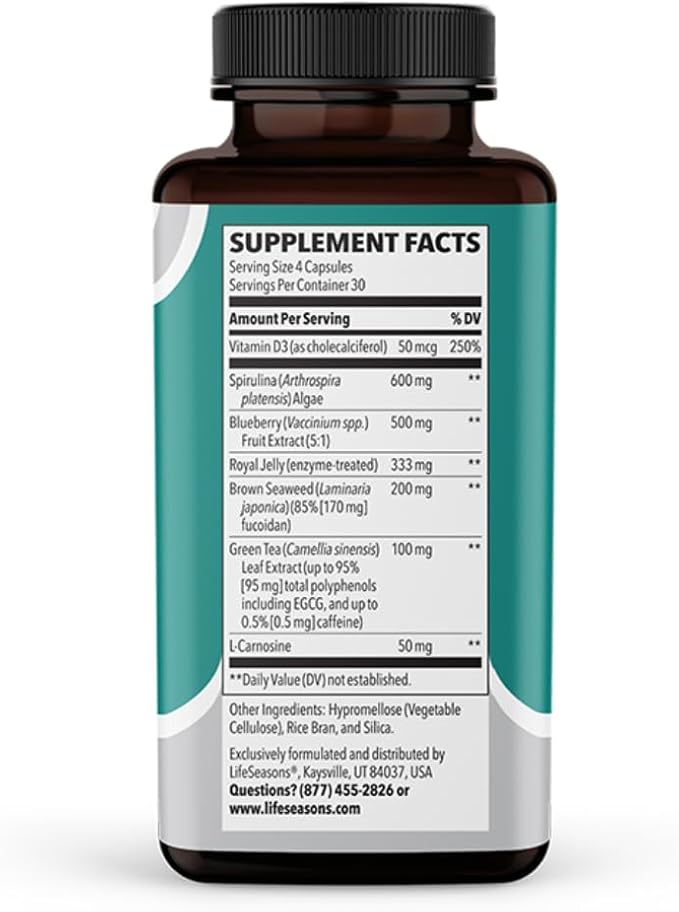 LifeSeasons Stem Boost-R - Stem Cell Support - Repairs Damaged Tissue - Vitamin Supplement with Antioxidants - Royal Jelly Spirulina Blueberry Brown Seaweed &amp L-Carnosine - 120 Capsules (Pack o
