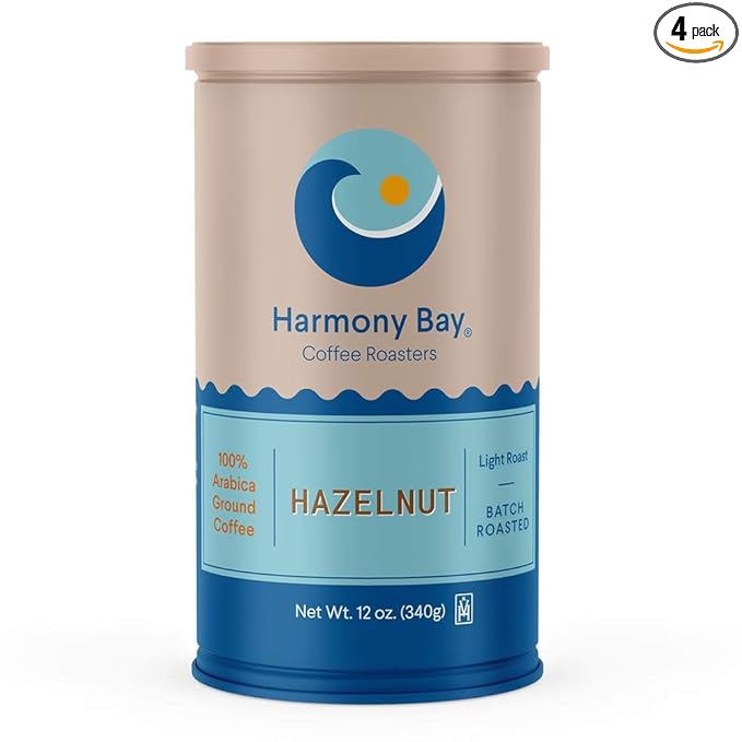 Harmony Bay Hazelnut Creme Ground Coffee 12 Oz Canister - Pack of 4